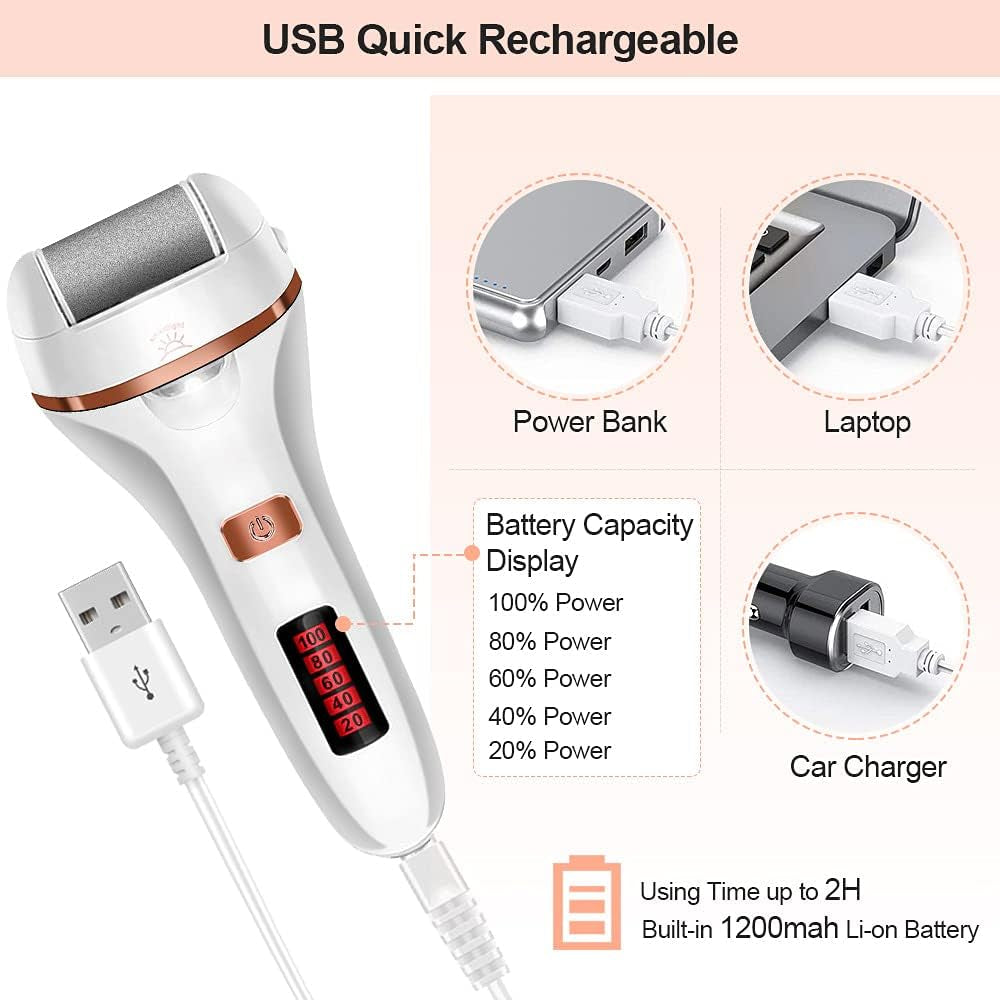 Professional Rechargeable Callus Remover with LCD Display – 3 Roller Heads, Dual Speeds, and Complete Pedicure Kit for Soft, Smooth Feet